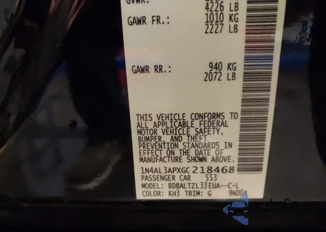 2016 Nissan Altima 2.5 Sl z USA, uszkodzony, nr VIN 1N4AL3APXGC218468